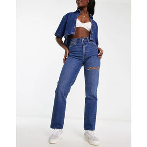 Abercrombie Curve Love 90s Straight Jeans 26 High Rise Distressed Medium A&F